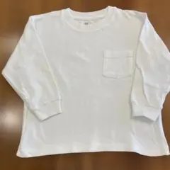【美品】ユニクロ キッズ クルーネックT 長袖 ポケット付 ホワイト 110