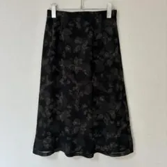 PARiADE 花柄シアーフレアロングスカート ブラック サイズ9