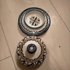 モロッコ製 手描き陶器 蓋付き小皿