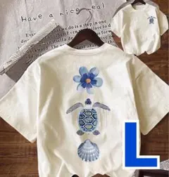 新品 ハワイアン ホヌ ウミガメ シェル 花 フラダンス 半袖 Tシャツ Lのサムネイル