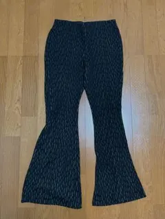 ZARA フレアパンツ ブラックとグリーン ストライプ US S