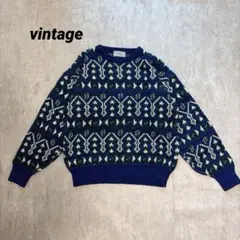 vintage ニット セーター アーカイブ 総柄 一点もの 短丈 個性派のサムネイル