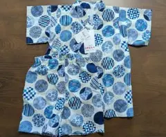 【新品タグ付】甚平 男の子 100cm 日本製生地 綿100% 青 和柄 夏祭り