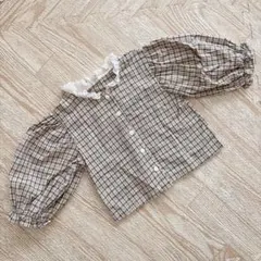 marron チェックブラウス S size