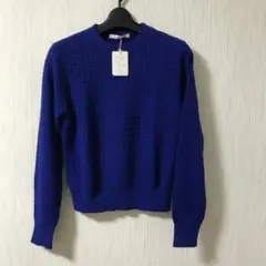 ブルー　クルーネック　長袖ニットセーター Fサイズ