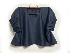 男物大島リメイク☆ポンチョ型パフスリーブのブラウス☆