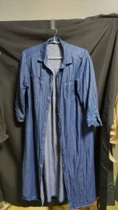 デニムブルー 長袖シャツワンピース