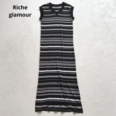 リシェグラマー ボーダーVネックワンピース　ロング丈　ノースリーブ Mのサムネイル