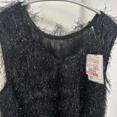 ファー素材 黒 ベスト L