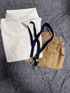 半袖 サスペンダー キッズスーツ ベビースーツ フォーマルスーツ　蝶ネクタイ