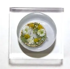 ミモザの小さな花冠　ゴールドフレームのレジンヘアゴム