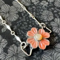 1990's　コーラル　珊瑚　フラワー　ネックレス　ズニ　インディアンジュエリー