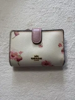 COACH 二つ折り財布 フローラル柄 ピンク×ホワイト