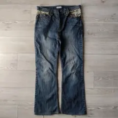 y2k 00s mcbling 色落ち レース ブーツカットデニムパンツ