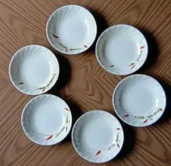 中型円形皿 6枚セット 赤い葉の模様