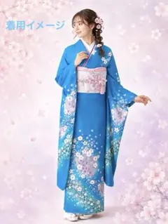 振袖 ロイヤルブルー 金彩 桜 御所車 正絹 古典柄 華やか - メルカリ