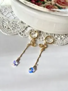 ハート&スワロフスキーフープイヤリング