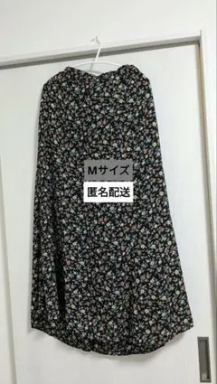 GU ロング フレア スカート 小花柄 黒 ブラック Ｍ 春 夏