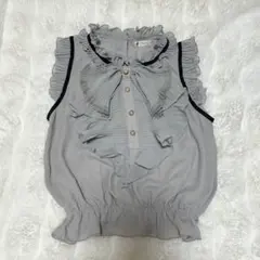 axes femme アクシーズファム 半袖ブラウス フリル リボン グレー