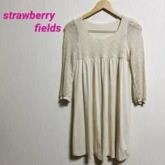 strawberry fields レースひざ丈ワンピース アイボリー FREE