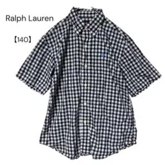 Ralph Lauren キッズ　ギンガムチェック柄半袖シャツ　ネイビー　140