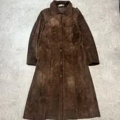 ブラウン スエード ロングムートンコート古着