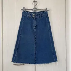 値下げ中 Aライン 膝丈デニムスカート ダークブルー