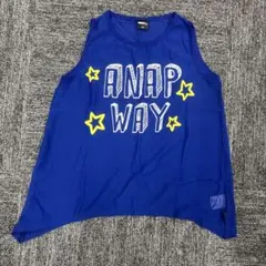 【ANAP Way】キッズ 150 タンクトップ ブルー 星柄 ロゴ 透け感