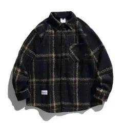 起毛感ツイードシャツ 2種類チェック柄選べる　ユニセックス　メンズ春秋長袖シャツ