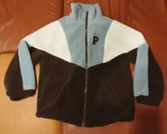 配色 ボアジャケット フリース ブルー ブラック スタンドネック ジップアップ