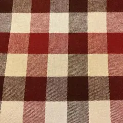 先染め生地（赤×茶×ベージュのブロックチェック柄ツイル）