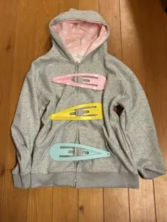 グレー フルジッパーパーカー ピンク水玉