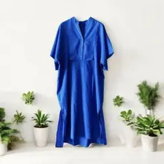 【極美品】コーナーズ＊スラブジョーゼットカフタンシャツワンピース ブルー
