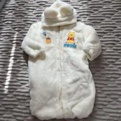 プーさん ふわふわベビーおくるみ クリーム色 耳付きフード