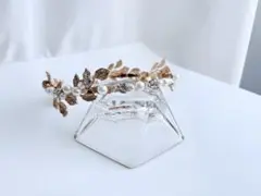 ウェディングヘッドドレス ピンクゴールド　カチューシャ