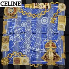 ★CELINE★ セリーヌ スカーフ 大判 シフォン トリオンフ 地図 ブルー