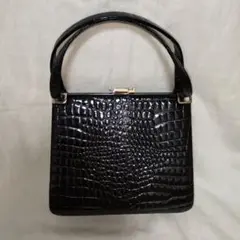 【最終値下げ】クロコダイル風 ブラックハンドバッグ