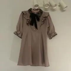 地雷系 ワンピース セットアップ ミニ丈 ピンク ブラック リボン付き