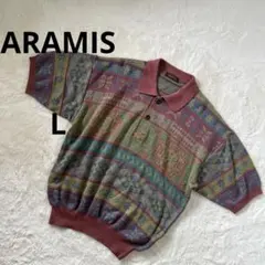 アラミス ニットポロシャツ　日本製　ポロニットハーフボタン　レトロ　オリエンタル
