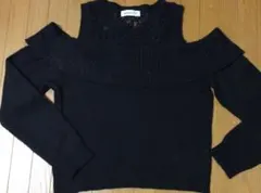 browny肩出しレースニットショート丈デザイントップス