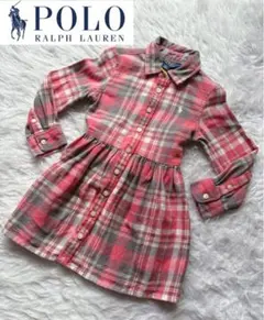 ポロラルフローレン　チェックワンピース　ピンク　赤系　6T