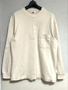 【美品】ユニクロU ポケットクルーネックTシャツ 長袖 メンズM ナチュラル