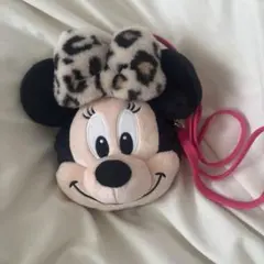 ミニーマウス顔型ポーチ ヒョウ柄 jk