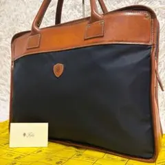 極美品✨フェリージ ビジネスバッグ 大容量 レザー×ナイロン ネイビー 1845 極美品☆フェリージ【定価7.1万円☆1845/ブリーフケース】レザー