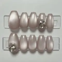 【現品】ネイルチップ　韓国風　フラッシュマグネット　ピンクグレー　ワンホン