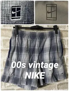 ビンテージ 00s NIKE レディースL ショートパンツ　オンブレチェック　紺