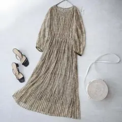 秋グレージュミントブラウンアーバンリサーチペイズリー花柄プリーツロングワンピース