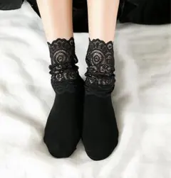 ☆ガーリー☆花柄 レースソックス 靴下 ブラック