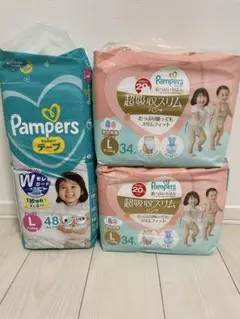 Pampers 紙おむつ Lサイズ テープ・超吸収スリムパンツ　3点セットのサムネイル