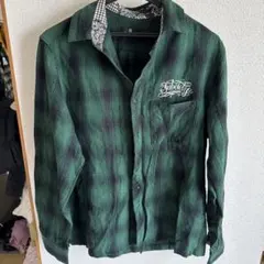 Subciety グリーン・ブラックチェック 長袖シャツ